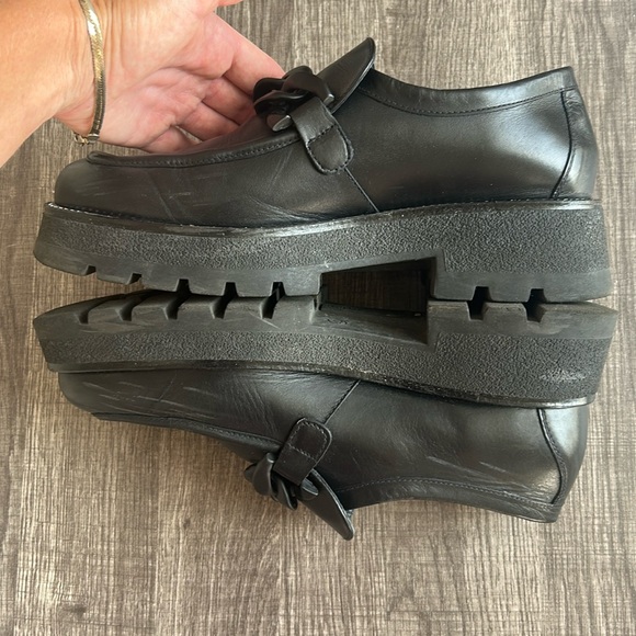 Nero Giardini Black Leather Chunky Loafers Chain Rhinestones Platform Glam - Picture 7 of 14